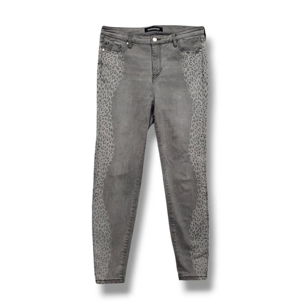 Liverpool Abby Ankle Skinny Jeans Womens 12 Gray Cheetah High Rise